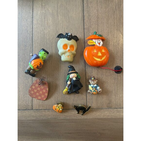 Jewelry - Vintage Halloween Brooch Pin Collection  Pumpkin Witch Cat Bear Skeleton Franken